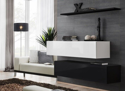 Wohn Zimmer Schwarz Wohnwand Designer Schränke Set Wandregal Modern Neu Möbel